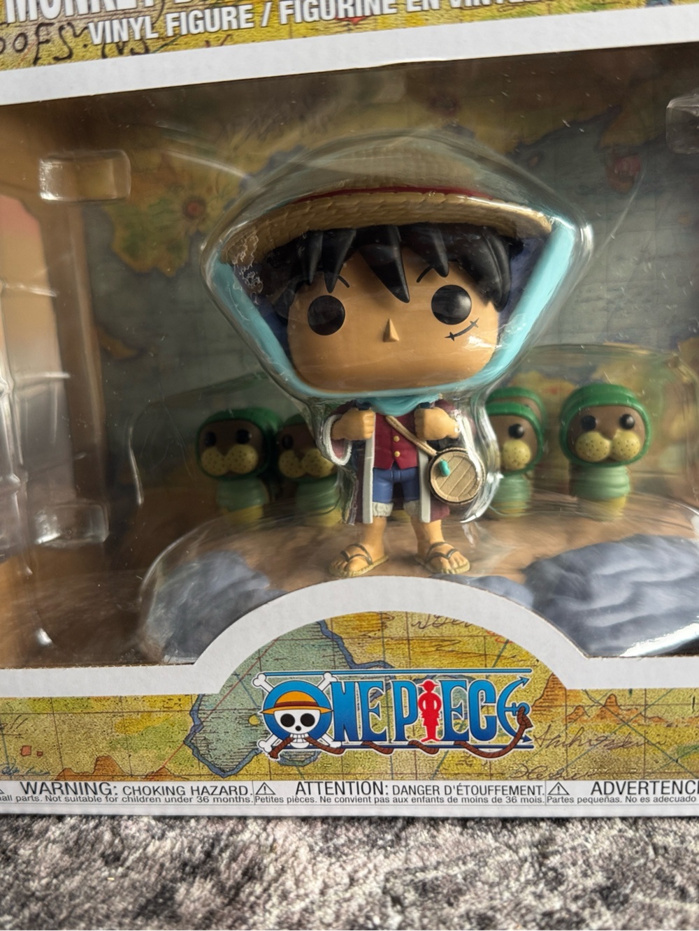 Funko One Piece Luffy in Teal Hood with Straw Hat and Green Companions